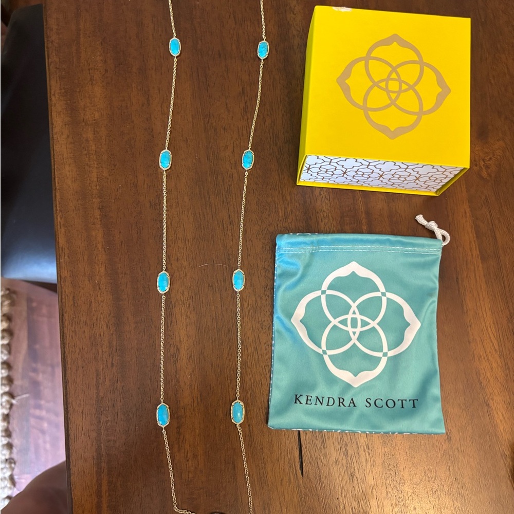 Kendra Scott Gold Long Station Necklace with Turquoise Stones